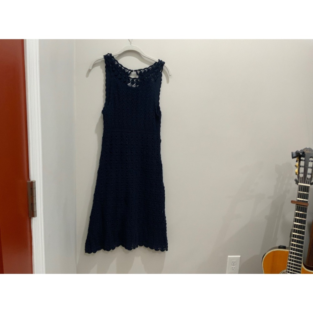 Diane von Furstenberg Navy Blue Crochet Linen Cotton Silk Blend Dress Medium